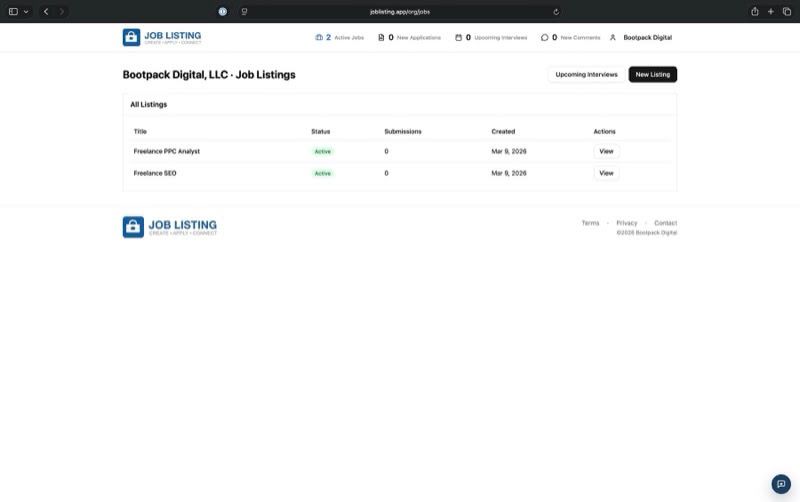 JobListing listings dashboard